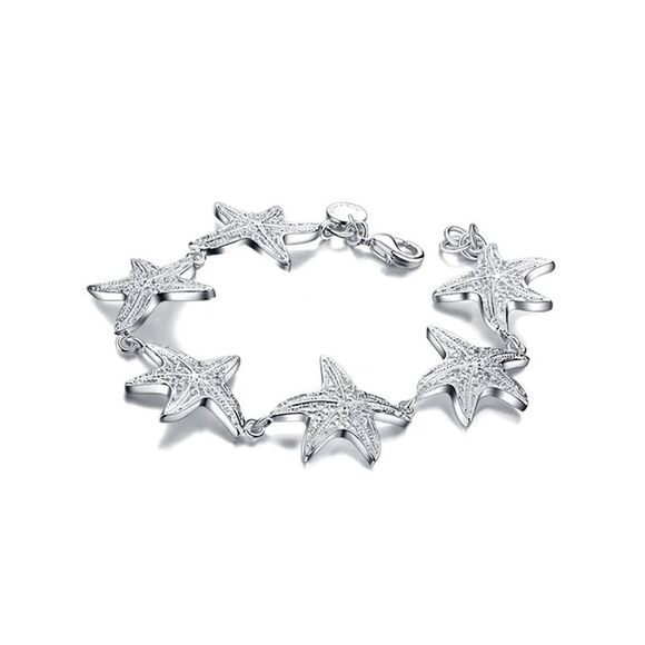 Sterling Silver Plated Starfish Link Chain Bracelet - Picture 1 of 3